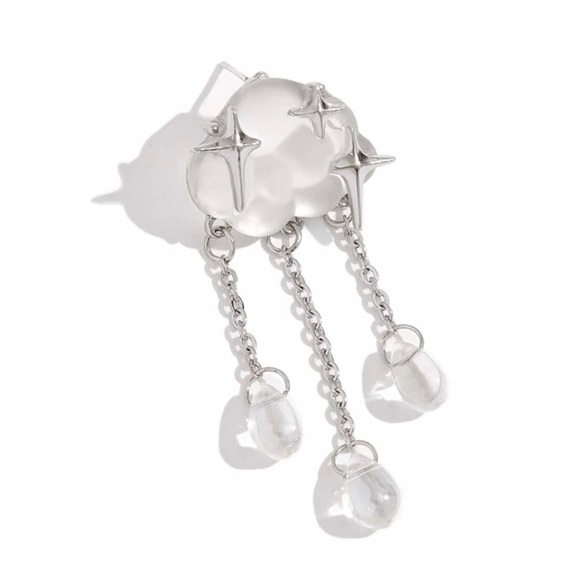 “Starry Rain Clouds” Frosted Glass Star Stellar Cumulus Weather Raindrops Dangle - Picture 12 of 16